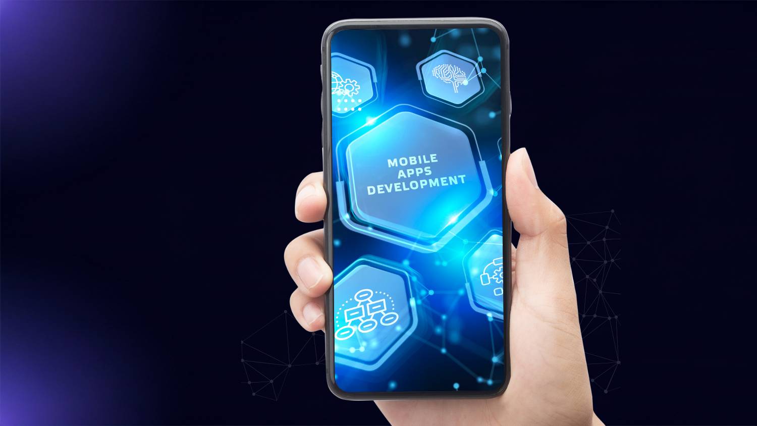 Visual representation of mobile app development solutions by AppebSoft focused on empowering businesses and end users