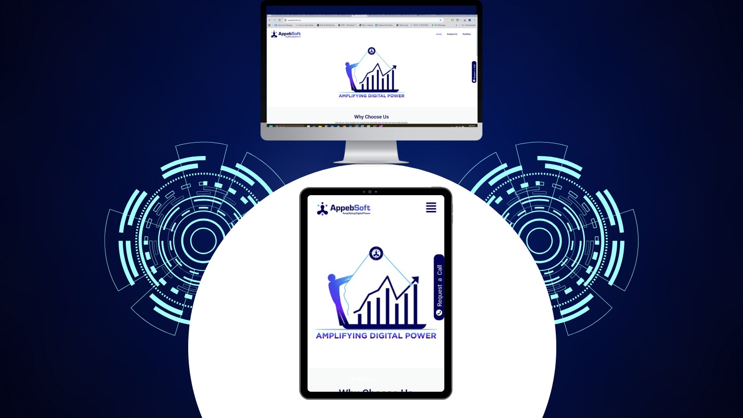 Illustration showcasing AppebSoft’s responsive website development focused on performance, compatibility, and stability across devices
