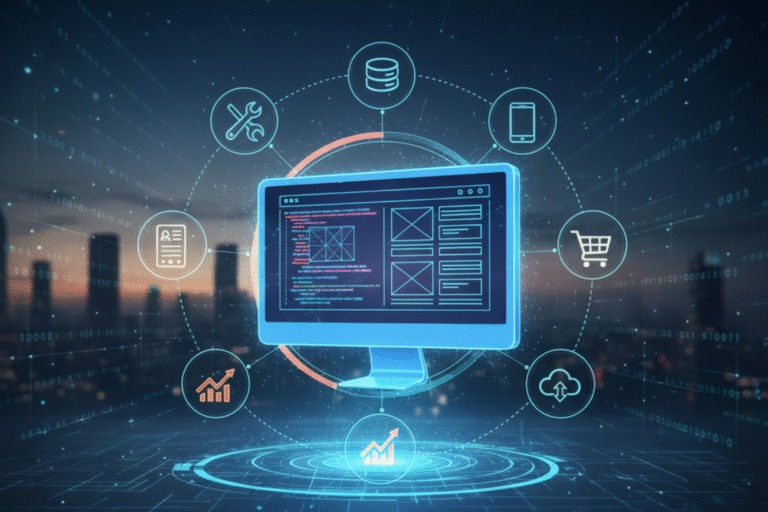 Illustration representing AppebSoft’s website development services focused on performance, scalability, and business usability